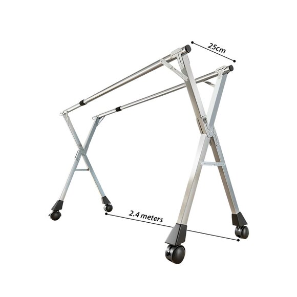 SOGA 2.4m Portable Standing Clothes Drying Rack with Wheels - Picture 5 of 10